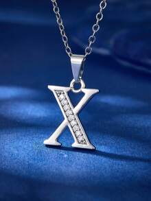 簡約風格A-Z 26個英文字母方形鋯石吊墜項鍊，適用於男女日常穿戴 - 字母項鍊 - 查看 27