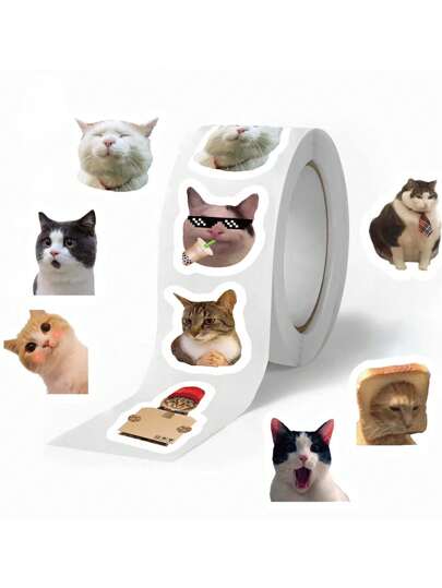 500 Sheets/Roll Of Cat Expression Roll Stickers, Can Be Used For Decorating Handbags, Envelope Sealing Stickers
