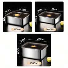 超厚不銹鋼保鮮盒，電冰箱、水果、蔬菜、肉類儲物盒，多功能餐盒、便當盒 - 銀色 - 查看 2