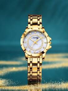 NARY 1pc Women's Elegant Quartz Watch, Fashion Rhinestone Inlay Dial & Steel Strap, Suitable For Daily Life, Party & Event Wear