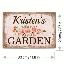 1 pezzo [Personalizzabile] Targa in metallo personalizzata, Il Giardino di Kristen, Targa personalizzata, Tavola antica, Decorazione da parete per casa, giardino e cortile, Regalo per amici, 8*12 pollici, Multifunzionale, Anti-muffa, Ornamentale, Riutilizzabile, Raffinata, Elegante, Di alta qualità, Colorata, Moderna, Personalizzata, Unica, Regali ideali per lui, Regali ideali per lei, Vita estiva lenta, Ispirazione per la vita all'aperto, Statue e sculture da giardino personalizzate, Atmosfera accogliente