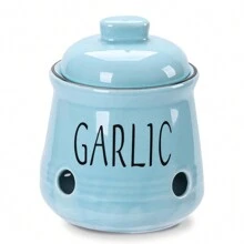 1 Peça Caixa de Armazenamento de Alho, Caixa de Armazenamento de Alho de Cerâmica, Recipiente de Armazenamento de Alho para Bancada, Jarra de Alho de Cerâmica com Tampa de Bambu, Tigela de Armazenamento de Legumes para Bancada, Lata de Armazenamento de Alho com Ventilação, Decoração de Cozinha Estilo Rústico, Utensílios de Cozinha