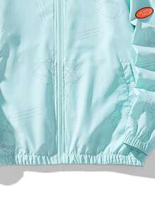 Summer Workout 1pc Men's Sun Protection Clothing Thin Fishing Anti-UV Jacket With Hood And Drawstring, Zipper, Elastic Cuff And Printed Arm Badge