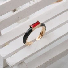 1 Open-Ended Ring Bohemian Candy Color Drip Oil Rectangle Glass Stackable Ring For Women - Statement Jewelry Gift - Geometry - View 15