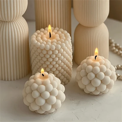 3D Silicone Candle Mold Cylindrical Bubble Round Ball Scented Aromatherapy Plaster Candle Mould DIY Handmade Making Mold