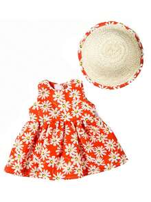 18 英寸美国娃娃衣服套装（橙色菊花连衣裙带帽子），不含娃娃，家居装饰