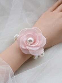 1 Stück elegante violett & rosa koreanische Stil elastische Braut Handgelenk Corsage, Hochzeit & Party Dekoration Halloween Valentinstag