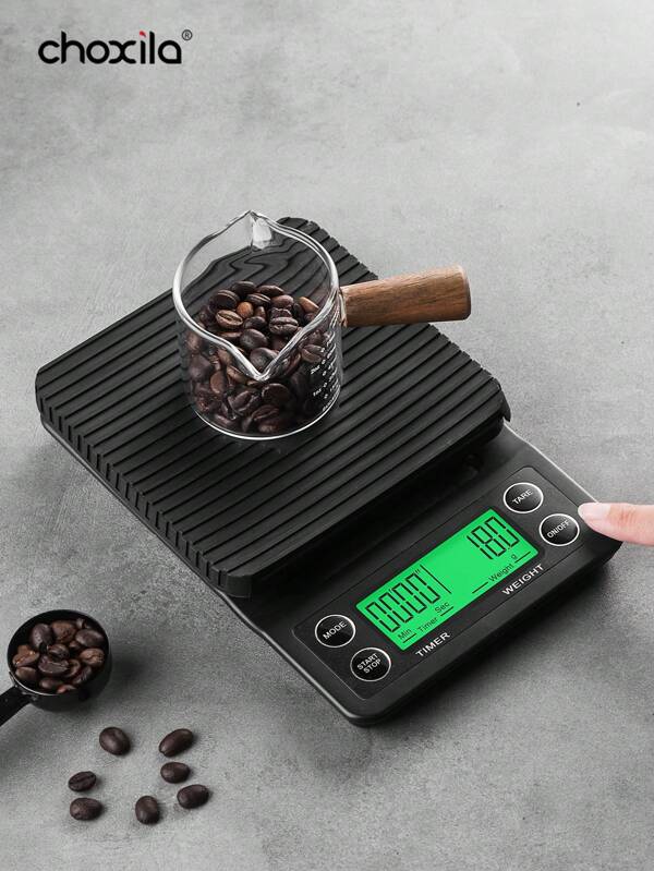 choxila 1 pièce Balance à café avec minuteur, écran LCD rétroéclairé, balance de cuisine haute précision avec fonction Tare, capacité max. 3 kg, précision de 0,1 g (piles non incluses), retour à l'école