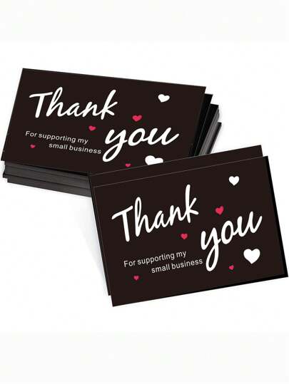 30/50/100pcs Thank You For Supporting My Small Business Cards Heart & Slogan Graphic Gift Card, Modern Letter & Heart Print Gift Greeting Card For Party, Holiday Paper Greeting Card, Slogan Graphic Postcard For Holiday, Party,Christmas Valentine Day
