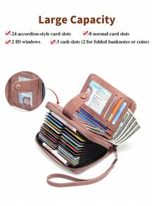 Cartera pequeña segura con bloqueo - Gran capacidad con monedero vintage con cremallera y muñequera - Cartera multifunción con múltiples ranuras para tarjetas para hombres y mujeres Monedero con cremallera y estilo vintage hueco como regalo (Rosa)