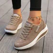 Women Fashion Casual Wedge Sneakers, Graffiti Pattern Sports Casual Shoes, PU Lace-Up Outdoor Walking Shoes
