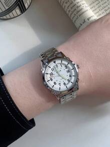 1 pièce Montre étanche pour hommes en acier inoxydable, cadran noir non fading avec chiffres arabes, Montre-bracelet à quartz décontractée/ professionnelle/ réunion/ travail