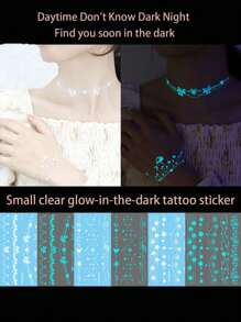 2024年新款黑色白色草木染花紋光暈暫時性紋身貼紙，頸部，手臂，鎖骨貼紙，1入 - 彩色 - 查看 1