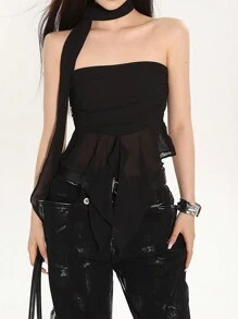 1pc Long Lightweight Chiffon Scarf, Narrow Neckerchief, Fashionable Accessory For Four Seasons, Spring/Summer/Autumn/Winter