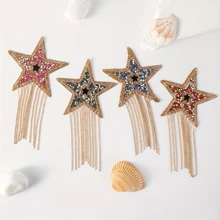 1 grote, nieuwe, veelkleurige, vijfhoekige stervormige kwast
met kristallen strass-steentjes voor hittereparatie, decoratief strijkijzer
voor kleding, schoenen en hoeden, en DIY-patroonaccessoires voor bagage