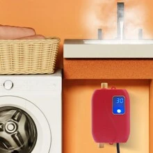 ONEUTRALON 110V Electric Hot Water Heater Tankless Water Heaters, 3000W Instant Hot Water 68-126°F Wall-Mounted Water Heater Automatic Power-Off On Demand Water Heater For Kitchen, Sink, Washing, Basin - Red - View 1
