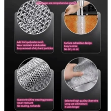 Paño de limpieza de platos de alambre de acero, paño de limpieza de cocina de bola de alambre de acero sin aceite, paño de doble cara de alambre de plata - plata - Ver 5