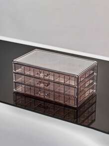 1pc 72 Grid Jewelry Drawer Storage Box, Clear Acrylic Jewelry Organizer For Earrings, Necklaces, Rings, Modern Style, With Dividers, Plastic Lockable Jewelry Box, Suitable For Travel, Desktop, Women's Jewelry Storage, Elegant 72-Slot Jewelry Organizer: Three-Layer Drawer Storage Box, Classified Accessory Stand - Clear And Space-Saving