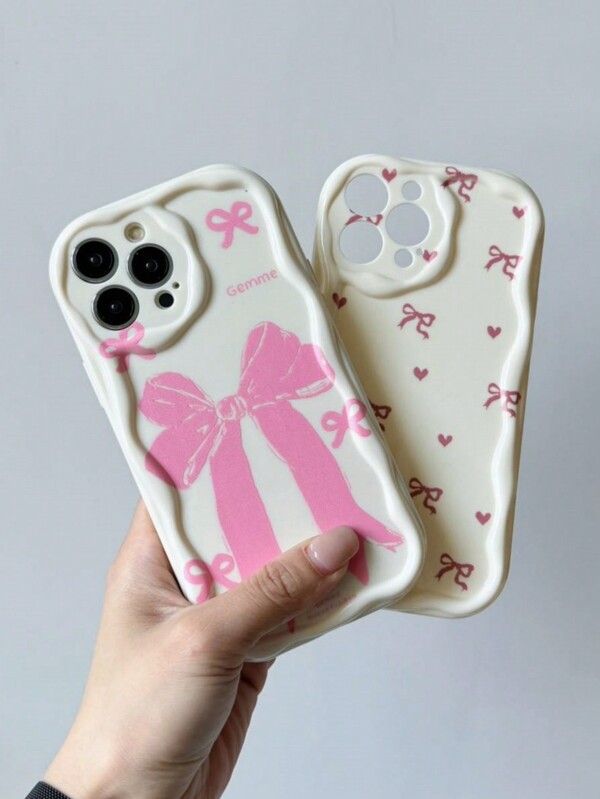 2pcs Bow Pattern Soft TPU Phone Cases Compatible With Apple 15 Pro Max/11/12/13/14 Plus, XR/7/8 Plus, Shockproof Protective Cover