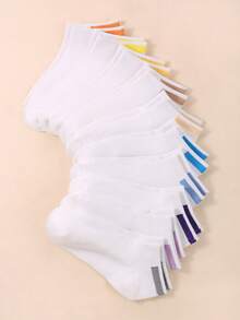 20 paires de chaussettes courtes blanches pour femmes avec talons colorés - Multicolore - Voir 3