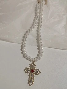 1 pieza Collar de gargantilla Kpop vintage con colgante de corazón en cadena de perlas y circonias para mujer, joyería estética de fiesta regalo de Navidad caliente
