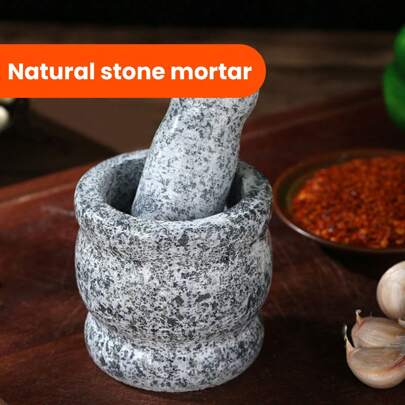 1 Set Natural Marble Mortar And Pestle, Vintage Drum Shaped Manual Garlic Masher, Natural Stone Mortar Mixing Bowl, Can Be Used For Grinding Grains, Spices, Medicine,Vegetable Fruit Tools,Kitchen Items,Cutter,Food,Salad,Decor,Storage,Party,Birthday,Camping,Summer Beach.
