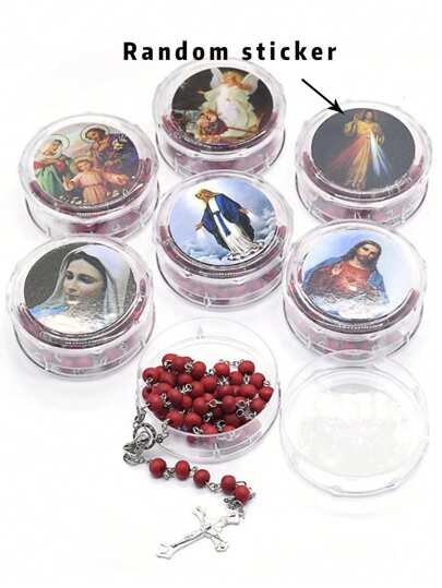 Collar con colgante de cruz de cuentas de madera roja de aroma clásico en caja, regalo perfecto para navidad, pascua, cumpleaños, fiesta, día de la madre. Cadena de suéter de joyería para miembros de la familia