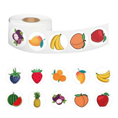 500 张水果贴纸，卡通可爱美观粘性密封，适用于剪贴簿、卡片制作、DIY 工艺品、水瓶、日记本、礼品、派对用品（1 英寸标签，10 种设计）、便盆贴纸、计划贴纸
