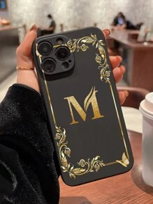 Gold Foil Diagonal Letter M Painted Edge Hard Phone Case For P14ProMax, 3D P13 Cartoon P11 Painted P12 Shockproof XR Cartoon 7/8GES2 Case, Compatible With IPhone XS/P15 Samsung Series A03s, A03core, A04, A12, A13, A14, A21s, A22, A23, A24, A32, A33, A34, A5, A51, A52, A53, A54, A71, A72, A73, S20FE, S21, S22, Xiaomi And Redmi Series Redmi 9, Redmi 9a, Redmi 10a, Redmi 10c, Redmi Note9, Redmi Note10, Redmi Note11, Redmi Note12, Redmi 12, Redmi 12c
