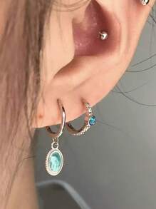kuuioe 2 Pièces Boucles D'oreilles De Bijoux Punk Vintage Pour Hommes À Porter Au Quotidien, Décor De Zircone Cubique Bleue