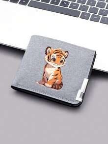 Monedero plegable de lona con diseño de cachorro de tigre lindo, soporte para tarjetas de crédito, billetera corta ligera y portátil con múltiples ranuras para tarjetas - Unitalla - Ver 13