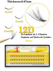 KIMCCI 60 簇 12D 高品质睫毛，厚度 0.07 C/D/DD 卷曲度，长度 6-15 毫米可选，12 件黑色优质材料睫毛延长睫毛簇，睫毛簇，单根睫毛，睫毛，假睫毛