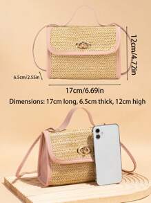 新品多功能女士編織迷你肩袋，斜背袋，手提包 - 粉色 - 查看 3