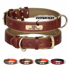 Personalized Solid Color PU Leather Dog Collar, Engraved Name Tag, Adjustable Anti-Lost, Suitable For Small Medium Dogs, Pet Lovers - Brown - View 2