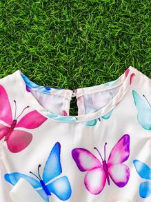 Butterfly Printed Baby Girl Dress And Hat Set - Cute Cap Sleeve Outfit For Infant/Toddler Vacation Wear - Champagne - View 4