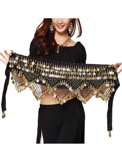 Women's Sweet Bellydance Hip Scarf With Gold Coins Skirts Wrap Noisy