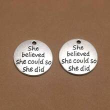 10pcs Inspirational Words Charms Lettering Saying Pendants Engraved Message Charms For Jewelry Making Hand Craft Supplies Jewelry Findings For DIY Necklace Bracelet Earring Key Chains Never Never Give Up She Believed She Could So She Did - Antique Silver - View 3
