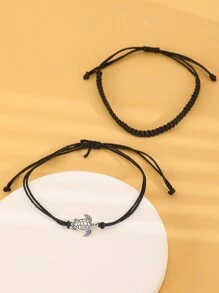 2pcs New Vintage Style Handmade Braided  Rope Anklets Turtle Shaped, Unisex Fashion Accessory For Beach Time
