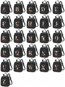 1pc Customized Small Backpack Personal Tailor Women School Bookbags A To Z Initials Letter Pattern Custom Name Female Small Bag Shopping Phone Purse Outdoor Sports Backpack Student Back Pack - Black - View 2