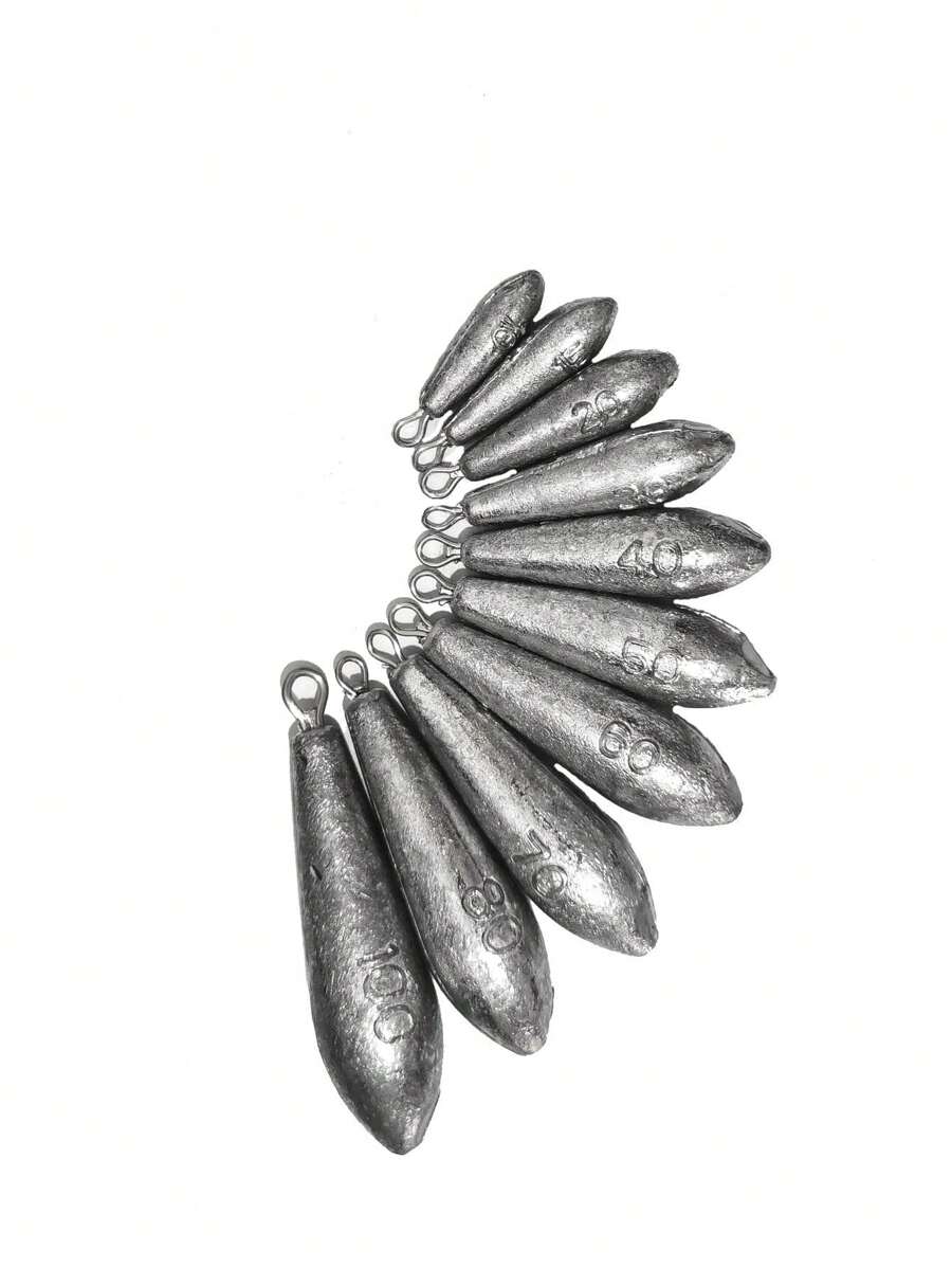 10 Stück Weidenblatt-förmige Bleifischergewichte, geeignet für Meeresfischerei, verschiedene Gewichte pro Tüte erhältlich