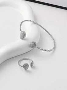 1set Women's Simple And Multi-Functional Open Bangle Ring Set With Teardrop-Shaped Design