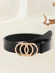 1pc Women's Casual, Fashionable, Summer New 3-Ring Buckle Gold Color Belt, Suitable For Various Occasions - Holidays, Business, Gatherings, Parties Summer, School Fall, Autumn, Halloween,Halloween