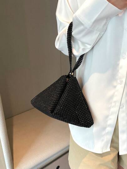 1pc New Zippered Shiny Wrist Bag With Multi-Colored Glitters In European And American Style, Creative Design Cellphone Bag, Shoulder Bag, Clutch Bag Suitable For Women's Parties, Banquets, And Dates, Perfect For Party Wedding Prom Dinner/Banquet, Matching With Holiday Party Dress Evening Dress & Sequin Dress, Perfectly Matching With New Years Outfit, Glamorous Rhinestone Bag