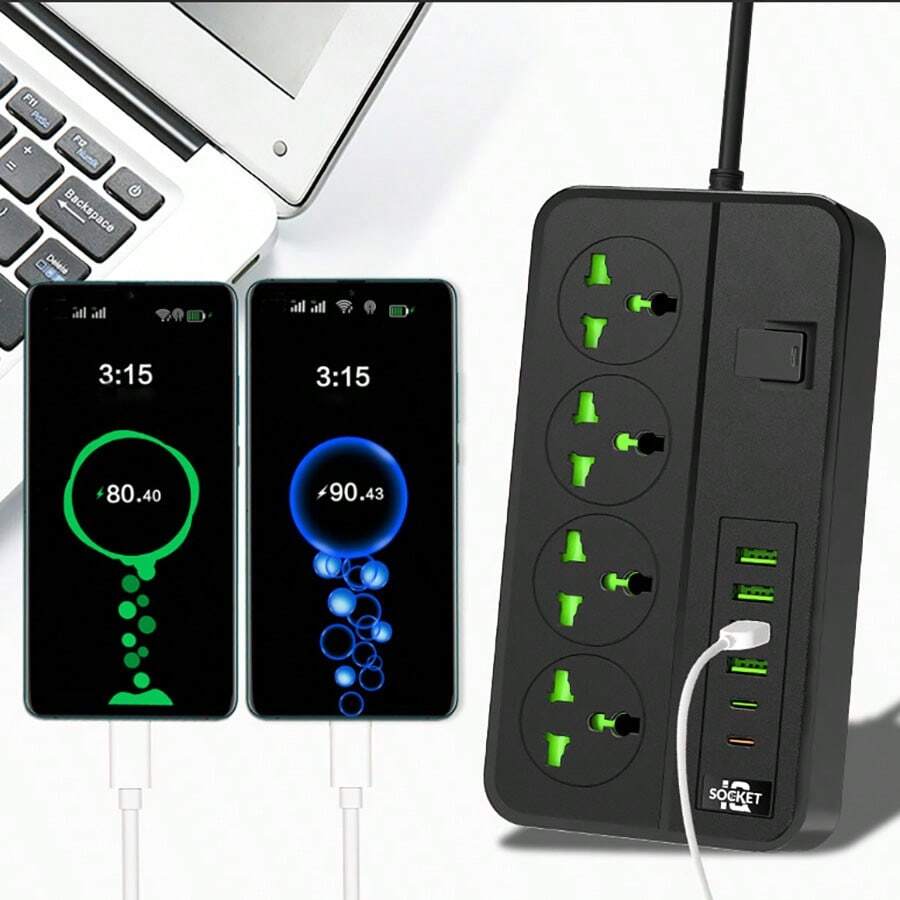 3000W UK Standard 4Outlet USB Power Strip With Switch, Heavy Duty