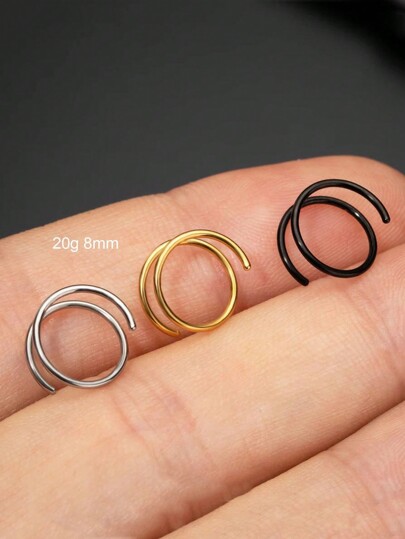 Anillo de nariz de doble aro de 1 pieza/3 piezas, arete de aro espiral perforado individual para la nariz, aro de perforación retorcido