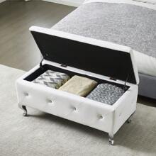 Ucloveria Storage Ottoman Bench, Faux Leather Upholstered Entryway Bench With Safety Hinges & Sturdy Metal Legs, Rectangular Ottoman With Storage End Of Bed Bench Footrest For Living Room Bedroom - White - View 2
