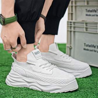 Men's Solid Color Breathable Fashionable Mesh Lace-Up Sports Shoes, Lightweight And Comfortable Running Shoes, Suitable For Running And Casual Wear