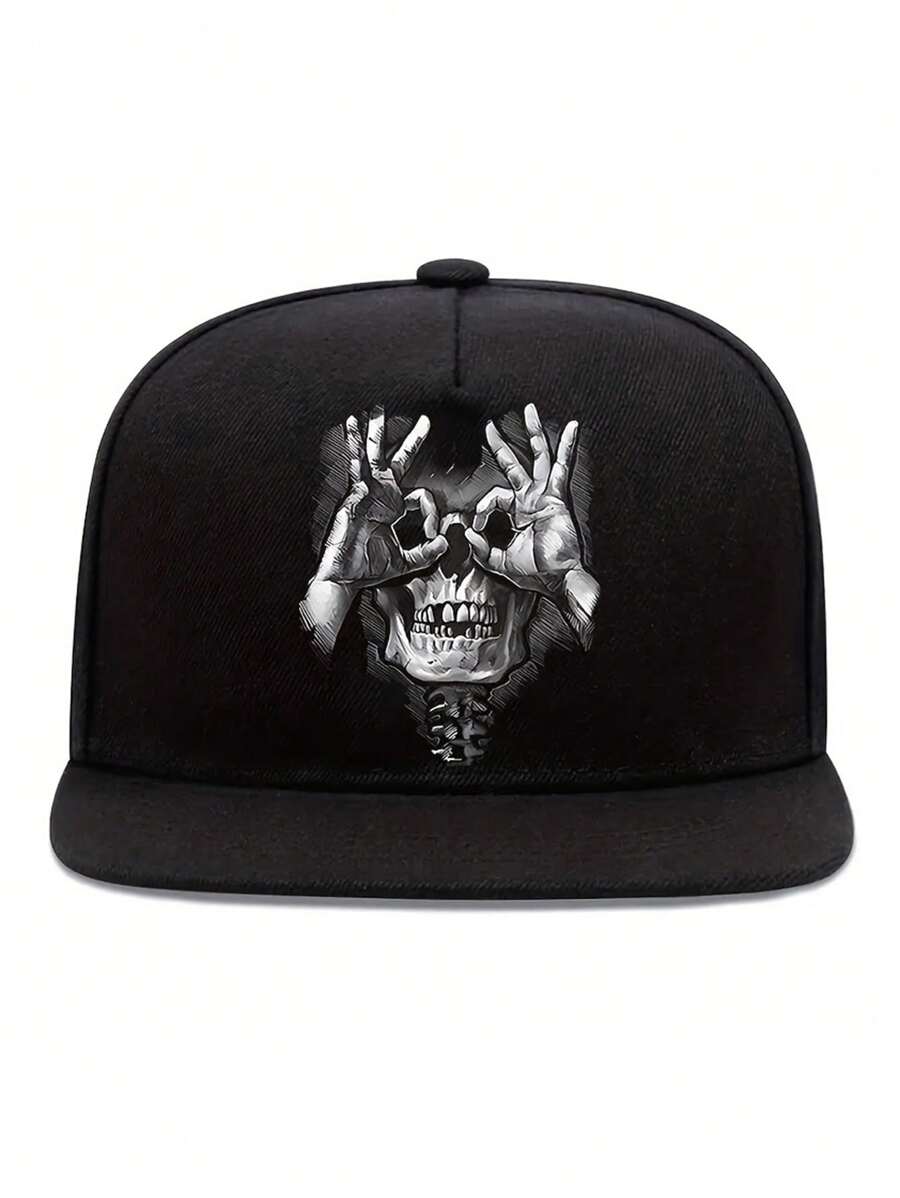 1pc Skull Hand Printed Unisex Hip Hop Cap, Street Style Outdoor Sports Baseball Cap, Adjustable Hat Halloween Skeleton - Multicolor - View 1