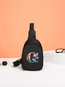 1pc Mini Unisex Kids Nylon Zipper Letter Chest Bag, Multifunctional Casual Pouch, Suitable For Daily Use - Black - View 11