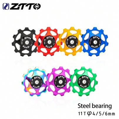 ZTTO鋼製變速器導輪，MTB/公路自行車中輪帶11T/13T鋼軸承AL7075 CNC鋁合金，可用於4mm/5mm/6mm